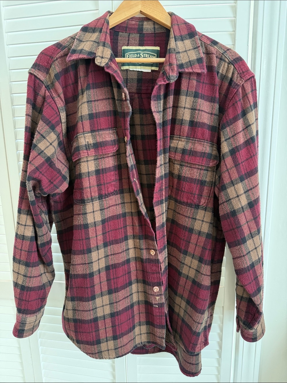 Field & Stream Men's Burgundy and Tan Plaid Button-Down Shirt